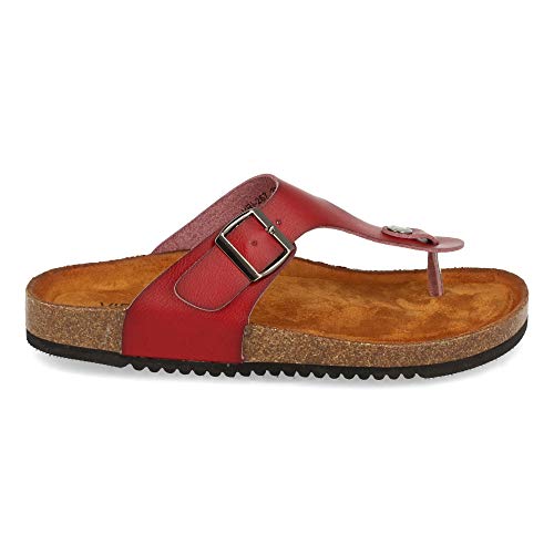 Sandalia Plana de Mujer, Comodas, Planta Anatomica, de Esclava, y con Hebilla de Adorno, Primavera Verano 2021. Talla 37 Rojo