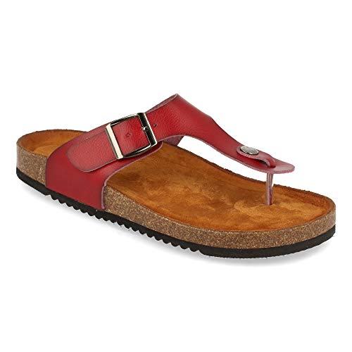 Sandalia Plana de Mujer, Comodas, Planta Anatomica, de Esclava, y con Hebilla de Adorno, Primavera Verano 2021. Talla 37 Rojo