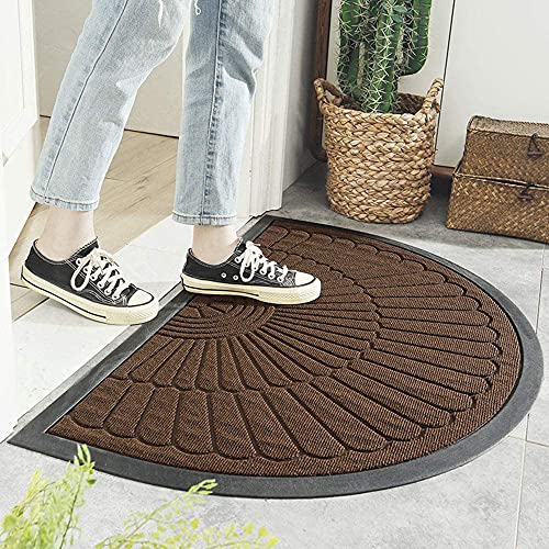 SCAHUN Felpudo/Alfombra De Casa/Entrada Puerta Exterior Alfombra De Puerta De Media Luna/Semicírculo Felpudo Interior De La Entrada/Absorción De Agua Antideslizante,Brun-50x80cm(20x31inch)