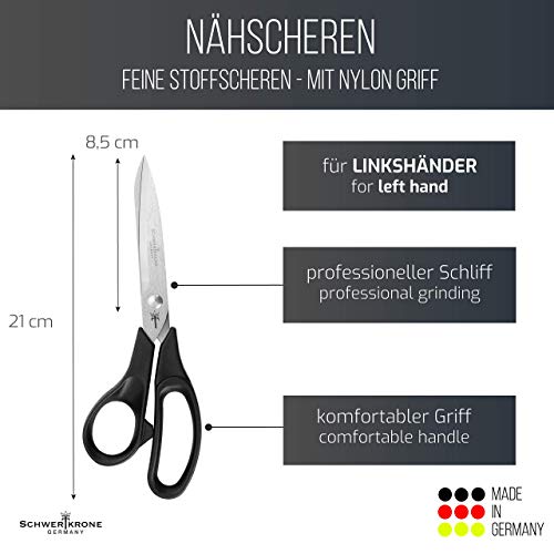 Schwertkrone Tijeras de sastre de 20 cm, para zurdos, fabricadas en Alemania, para trabajos manuales profesionales