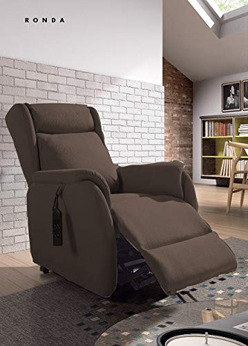 SHIITO - Sillón reclinable con reposapiés, Sillón Relax eléctrico 2 Motores, Sillón función Powerlift Modelo Ronda Color Marron