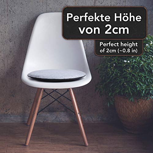 Sidorenko cómodo cojín de asiento redondo de fieltro Ø 36cm - Juego de 4 Grises I Gris claro - Cojín de silla lavable para la silla Eames shell - Cómoda funda de asiento para el banco I silla