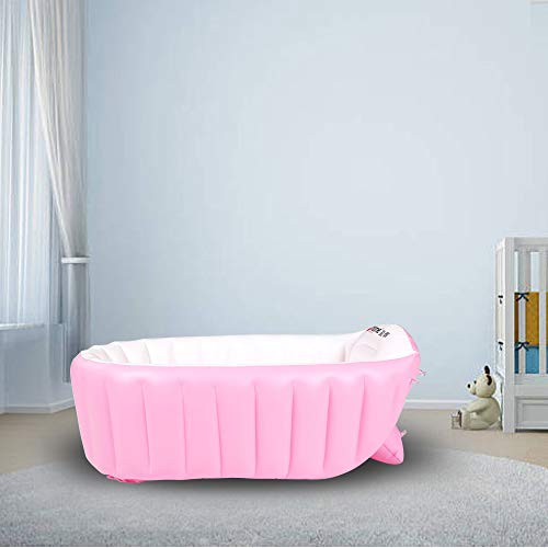 Signstek Bañera inflable para bebés, lavabo para bebés y bebés, baño para bebés, bañera antideslizante plegable, seguridad y portátil, un inflador incluido (para 0-4 años) (rosa)