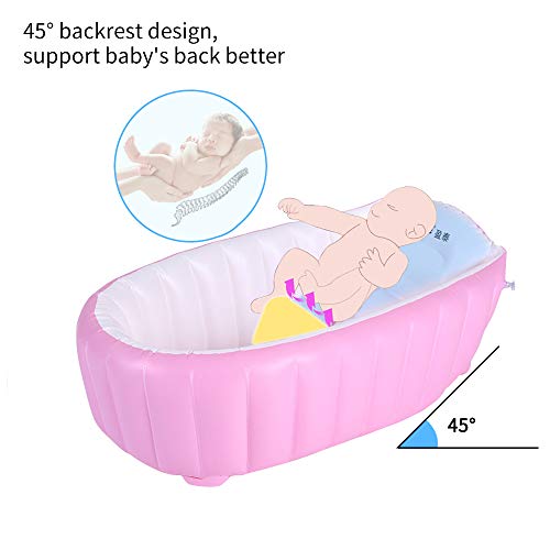 Signstek Bañera inflable para bebés, lavabo para bebés y bebés, baño para bebés, bañera antideslizante plegable, seguridad y portátil, un inflador incluido (para 0-4 años) (rosa)