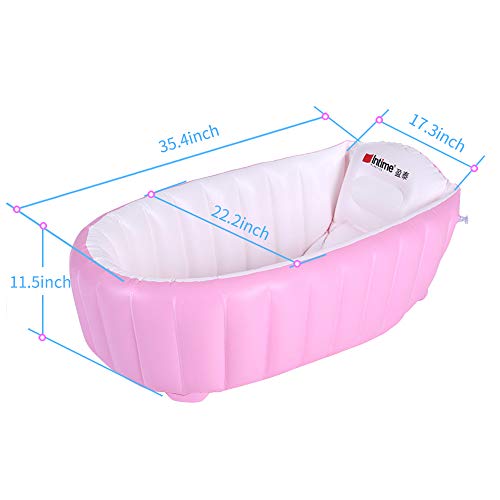 Signstek Bañera inflable para bebés, lavabo para bebés y bebés, baño para bebés, bañera antideslizante plegable, seguridad y portátil, un inflador incluido (para 0-4 años) (rosa)