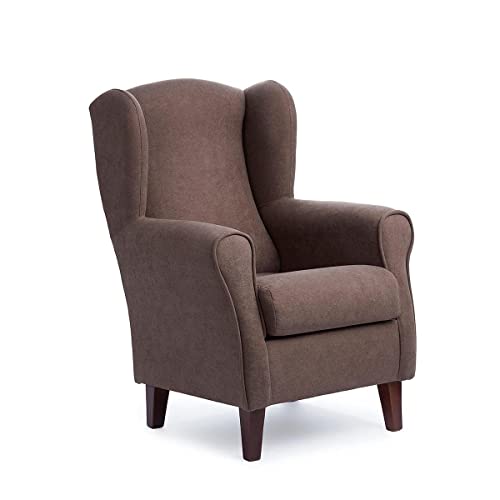 Sillón orejero pequeño, con Tela Antimanchas, para salón o Dormitorio (Tamaño: 100 * 74 * 77 cm) Color MARRÓN Chocolate. Butaca Ideal para Ver la TV, Leer o Lactancia.