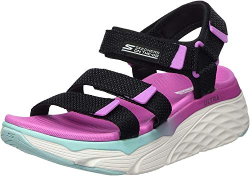 Skechers MAX Cushioning, Sandalias de Talón Abierto Mujer, Negro (Black/Multi Textile Bkmt), 37 EU