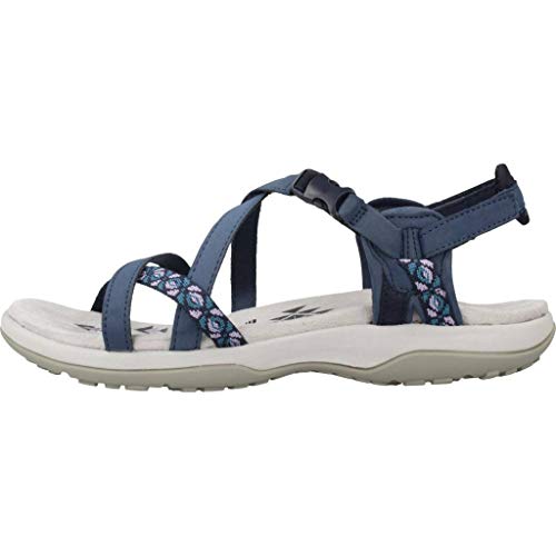 Skechers Reggae Slim-Vacay, Sandalias de Talón Abierto Mujer, Multicolor (NVY Black Duraleather/Webbing), 40 EU