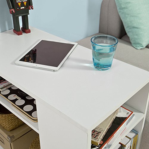 SoBuy FBT34-W,ES Mesa Auxiliar con 2 Estantes, Consola,Mesita de Noche con Ruedas