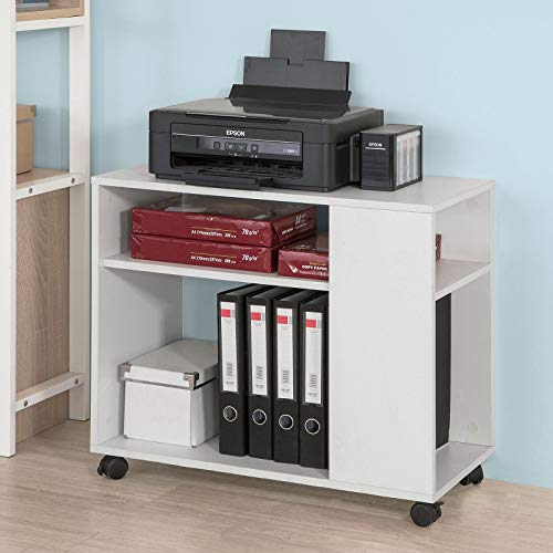 SoBuy FBT34-W,ES Mesa Auxiliar con 2 Estantes, Consola,Mesita de Noche con Ruedas