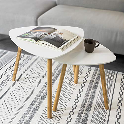 SoBuy FBT74-W 2 Mesitas de café Mesa de Centro Mesa Auxiliar 55 x 55 x 45cm Blanco ES