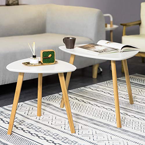 SoBuy FBT74-W 2 Mesitas de café Mesa de Centro Mesa Auxiliar 55 x 55 x 45cm Blanco ES