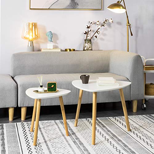 SoBuy FBT74-W 2 Mesitas de café Mesa de Centro Mesa Auxiliar 55 x 55 x 45cm Blanco ES