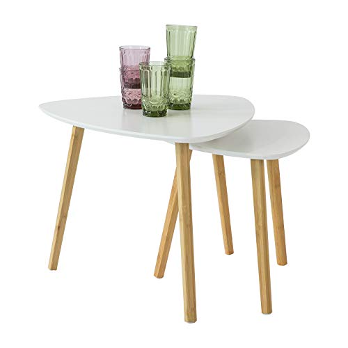 SoBuy FBT74-W 2 Mesitas de café Mesa de Centro Mesa Auxiliar 55 x 55 x 45cm Blanco ES