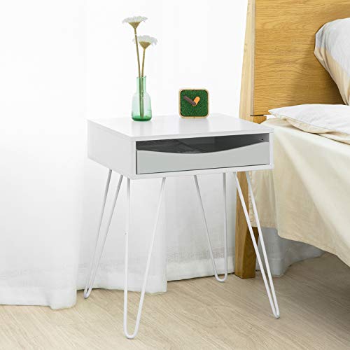 SoBuy FBT82-W Mesita de Noche Dormitorio Mesa Auxiliar con 1 cajón Blanco H51cm ES