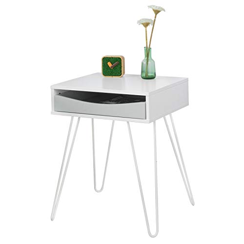 SoBuy FBT82-W Mesita de Noche Dormitorio Mesa Auxiliar con 1 cajón Blanco H51cm ES