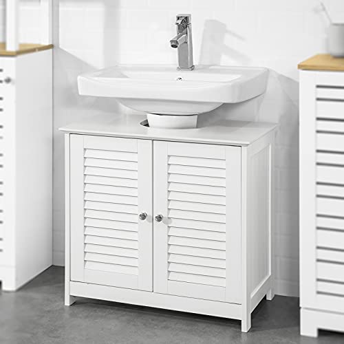 SoBuy FRG237-II-W Mueble para Debajo del Lavabo Armario de Baño de Suelo 2 Estante y 2 Puertas Correderas 57 * 35 * 58 cm ES