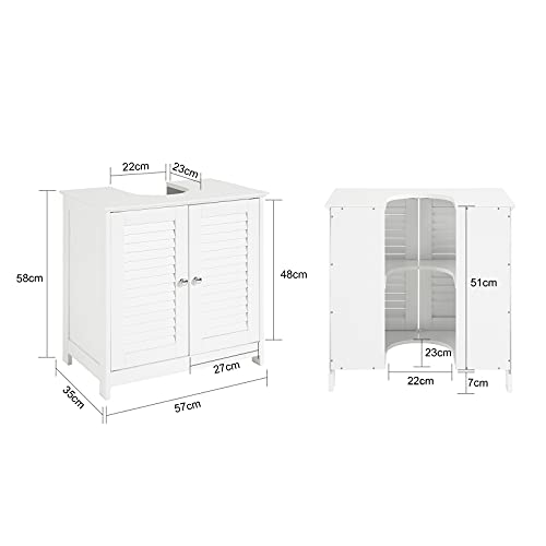 SoBuy FRG237-II-W Mueble para Debajo del Lavabo Armario de Baño de Suelo 2 Estante y 2 Puertas Correderas 57 * 35 * 58 cm ES