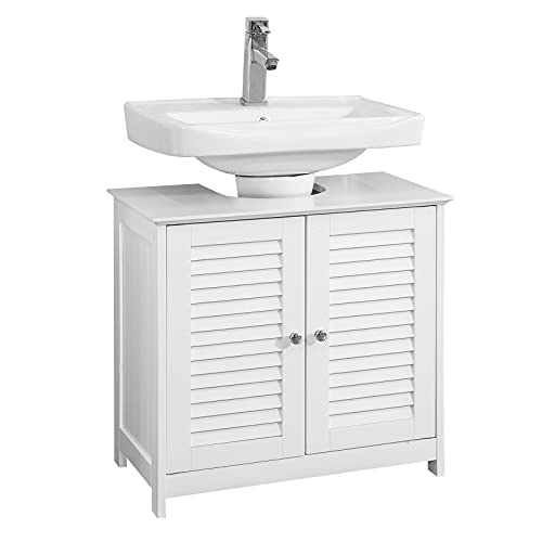 SoBuy FRG237-II-W Mueble para Debajo del Lavabo Armario de Baño de Suelo 2 Estante y 2 Puertas Correderas 57 * 35 * 58 cm ES