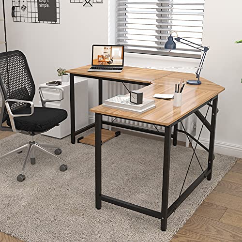 sogesfurniture Escritorio de Computadora en Forma de L, 150cm + 150cm Mesa de Ordenador Mesa de Estudio Estación de Trabajo, Mesa Esquinera para Casa, Oficina, Roble LD-Z01OK-BH