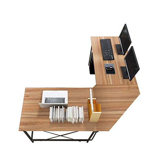 sogesfurniture Escritorio de Computadora en Forma de L, 150cm + 150cm Mesa de Ordenador Mesa de Estudio Estación de Trabajo, Mesa Esquinera para Casa, Oficina, Roble LD-Z01OK-BH
