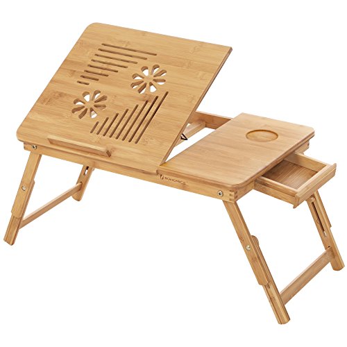 SONGMICS Laptop Mesa portátil Mesa Cama Mesa lapdesks para portátil Pulgadas Altura Regulable Plegable 55 x 35 x 29 cm LLD002