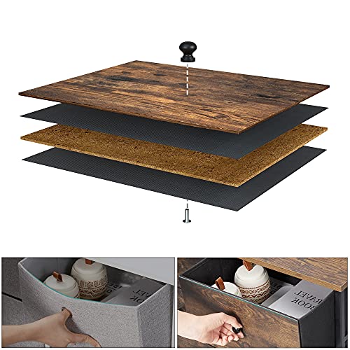 SONGMICS Mueble Recibidor, Mesa Consola, Mesa de Entrada con Cajones de Tela y Estante, Mesa Auxiliar Industrial, para Salón, Pasillo, Estudio, Marrón Rústico y Negro LGS022B01