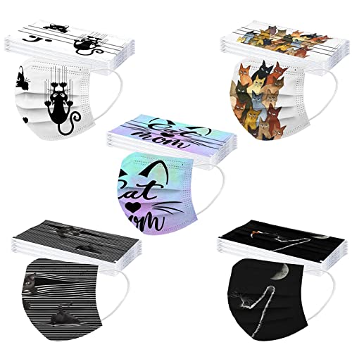 Sonnena 50PC Adultos Mujer Desechable,3 Capa Hombre PatróN De Dibujos Animados De Calabaza Halloween Ajustable para las Orejas,Oficina,Deportes al aire libre