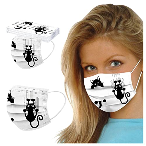 Sonnena 50PC Adultos Mujer Desechable,3 Capa Hombre PatróN De Dibujos Animados De Calabaza Halloween Ajustable para las Orejas,Oficina,Deportes al aire libre