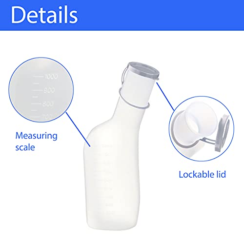 SpaceToy 1x Botella de orina para hombres con cierre, botella de cama para hombres, urinario de 1 litro de capacidad, autoclavable, (lechoso)