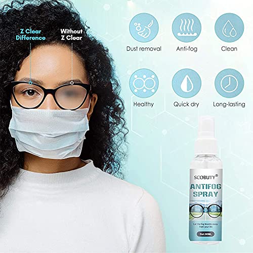 Spray Antivaho,Spray Antivaho Para Gafas,Limpiador Natural Antiempañante Gafas,Aplicar para spray Limpiador de Lentes Premium Para Anteojos,Cámaras y Otros Lentes,3 Paños Antivaho,60ml-