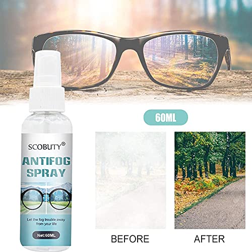 Spray Antivaho,Spray Antivaho Para Gafas,Limpiador Natural Antiempañante Gafas,Aplicar para spray Limpiador de Lentes Premium Para Anteojos,Cámaras y Otros Lentes,3 Paños Antivaho,60ml-