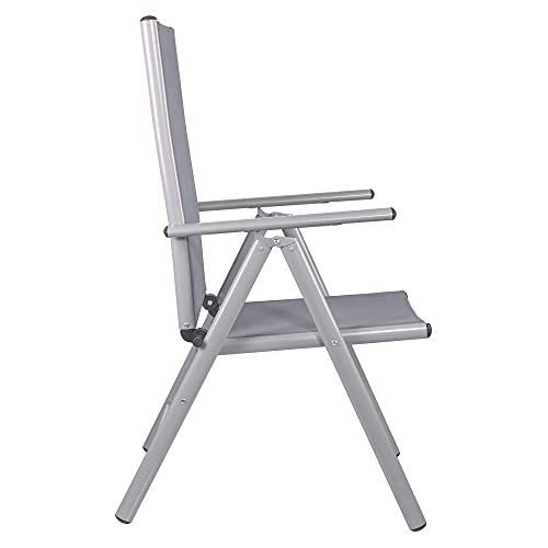 SPRINGOS Silla plegable de jardín de aluminio para balcón, patio, con reposabrazos, textileno (gris)