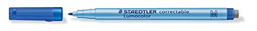 Staedtler Lumocolor Correctable 305 M-3 - Rotulador borrable punta M de 1 mm aprox, color azul. Caja de cartón con 10 rotuladores