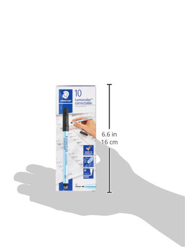 Staedtler Lumocolor Correctable 305 M-3 - Rotulador borrable punta M de 1 mm aprox, color azul. Caja de cartón con 10 rotuladores