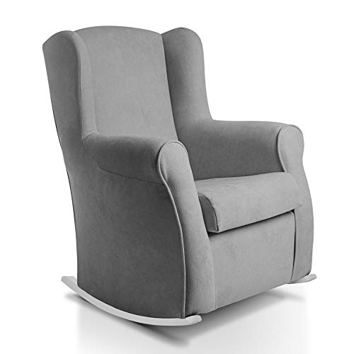SUENOSZZZ-ESPECIALISTAS DEL DESCANSO Sillon orejero balancin Blanco Carla (Sillon Lactancia) Sillón tapizado Antimanchas acualine Color Gris. Mecedora para Dormitorio, Salon o habitacion de Bebe