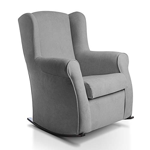 SUENOSZZZ-ESPECIALISTAS DEL DESCANSO Sillon orejero balancin wengué Carla (Sillon Lactancia) Sillón tapizado Antimanchas acualine Color Gris. Mecedora para Dormitorio, Salon o habitacion de Bebe
