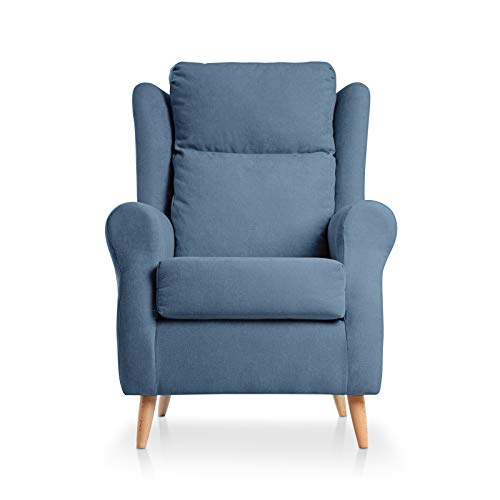 SUENOSZZZ-ESPECIALISTAS DEL DESCANSO Sillón orejero Dulce con Patas nórdicas butaca tapizada en Tela Antimanchas Color Azul