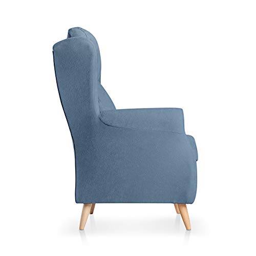 SUENOSZZZ-ESPECIALISTAS DEL DESCANSO Sillón orejero Dulce con Patas nórdicas butaca tapizada en Tela Antimanchas Color Azul