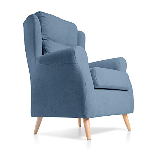 SUENOSZZZ-ESPECIALISTAS DEL DESCANSO Sillón orejero Dulce con Patas nórdicas butaca tapizada en Tela Antimanchas Color Azul