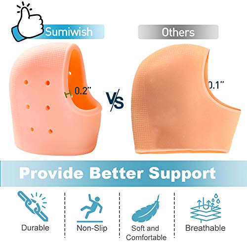 Sumiwish 6 mangas gruesas para el talón, almohadillas protectoras de silicona para el talón, cojín para el talón para aliviar el dolor de espolones óseos y espolones del talón, talones agrietados
