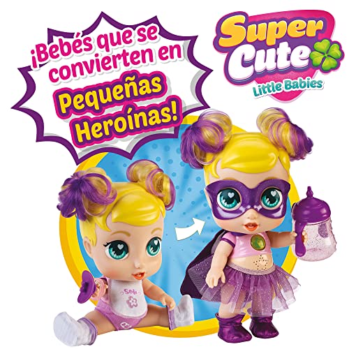 Super Cute - Super Cute Muñeca Superheroína Sofi con biberón, ropa reversible y accesorios Muñeca interactiva con luz y sonidos Muñecas niñas niños 3 años Muñecas bebé recién nacido (85391)