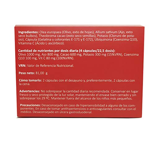 Suplemento Tensiovecos para contribuir a regular y controlar la presión arterial – Complemento con olivo, ajo, cacao, potasio, coenzima Q10 y vitamina C para una buena salud cardiovascular – 90 caps