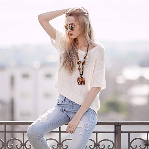 SwirlColor Fashion Bohemian Vintage Cuenta de Madera Étnica Colgante de Resina Elefante Suéter Largo Cadena Collares y Colgantes para Mujer