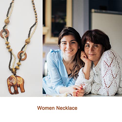 SwirlColor Fashion Bohemian Vintage Cuenta de Madera Étnica Colgante de Resina Elefante Suéter Largo Cadena Collares y Colgantes para Mujer