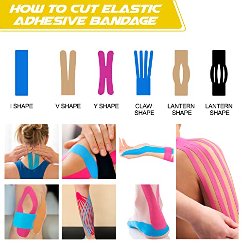 SYUTN 4pcs Cinta de Kinesiología 5 CM* 5M, Elástica Cinta Kinesiologica para Deporte, Cinta Muscular Adhesiva, Kinesiotape Vendaje Neuromuscular Ideal para Rodilla, Hombro y Codo