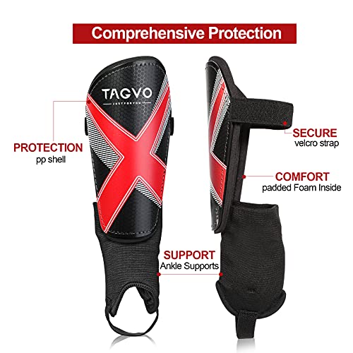 TAGVO - Espinilleras de fútbol, Equipo de fútbol para niños con protección en Las Mangas del Tobillo, espinilleras de fútbol para niños de tamaño Juvenil para niños y niñas