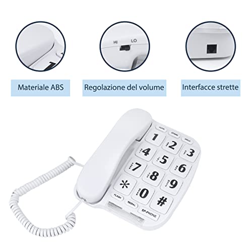 Teléfonos fijos para mayores, Teléfono Teclas Grandes, Volumen Extra Alto y Marcación Rápida-Blanco