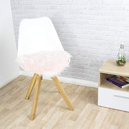 Teppich Wölkchen Alfombra Sintética Imitación de Piel de Cordero o Oveja | Felpudo para Dormitorio, Guardería | Alfombrilla de Decoración para Silla, Taburete o Sillón | Rosa - 45 cm Redondo