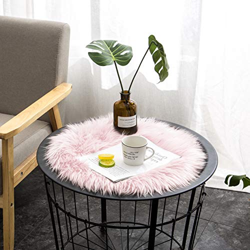 Teppich Wölkchen Alfombra Sintética Imitación de Piel de Cordero o Oveja | Felpudo para Dormitorio, Guardería | Alfombrilla de Decoración para Silla, Taburete o Sillón | Rosa - 45 cm Redondo